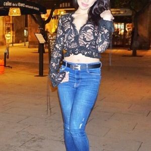 Black lace crop top with ties